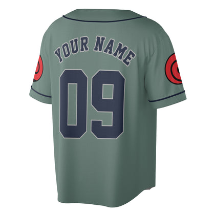 Custom Sage Green Navy Authentic Baseball Jersey, Ninja Anime Inspired Button Up Sports Jersey, Manga Fan Gift