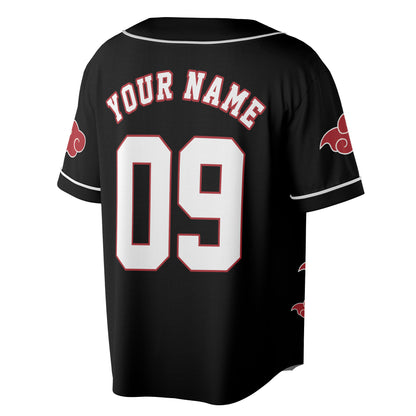 Custom Black Red-White Authentic Baseball Jersey, Anime Cloud Inspired Button Up Jersey, Manga Fan Cosplay Sports Shirt