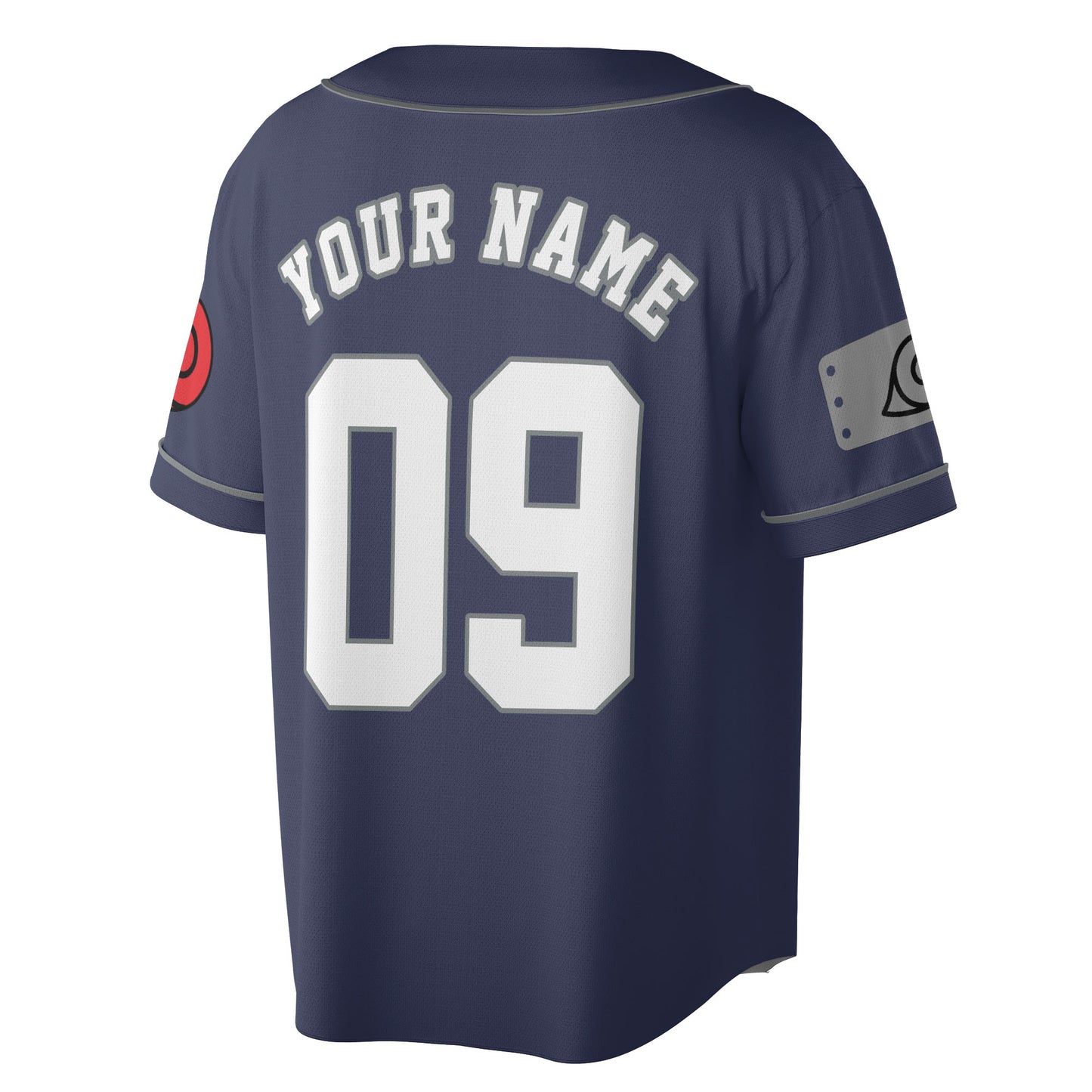 Custom Navy Gray Authentic Baseball Jersey, Anime Ninja Inspired Button Up Jersey, Manga Fan Cosplay Sports Shirt