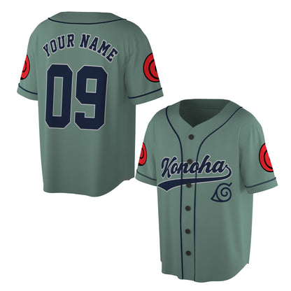 Custom Sage Green Navy Authentic Baseball Jersey, Ninja Anime Inspired Button Up Sports Jersey, Manga Fan Gift