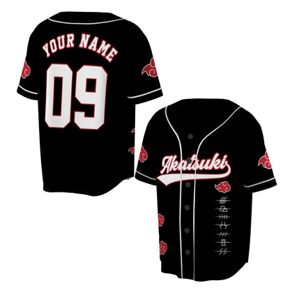 Custom Black Red-White Authentic Baseball Jersey, Anime Cloud Inspired Button Up Jersey, Manga Fan Cosplay Sports Shirt