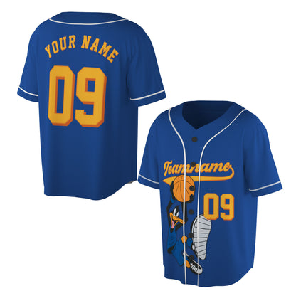 Custom Royal Blue Authentic Baseball Jersey — Cartoon Basketball Duck Button Up Jersey — Retro Sport - Custom Fan Apparel Image 6