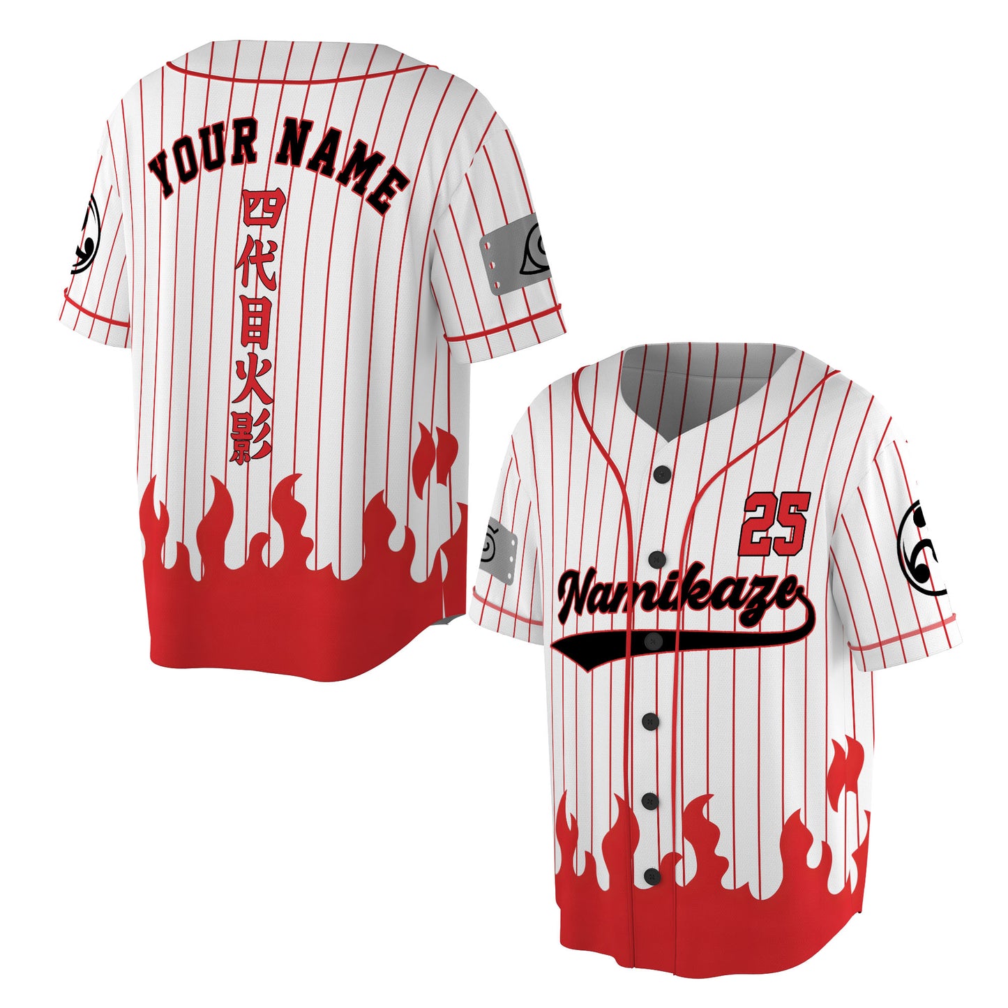 Custom White Red-Black Authentic Baseball Jersey, Anime Ninja Inspired Button Up Jersey, Manga Fan Cosplay Sports Shirt