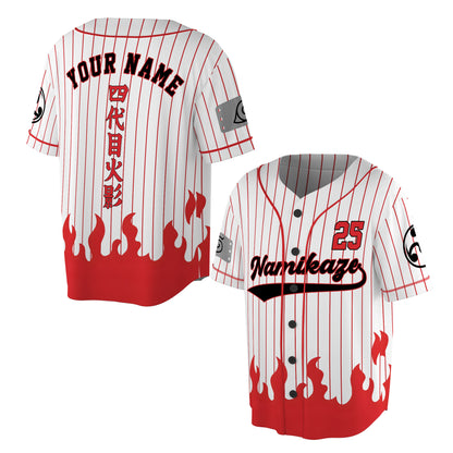 Custom White Red-Black Authentic Baseball Jersey, Anime Ninja Inspired Button Up Jersey, Manga Fan Cosplay Sports Shirt