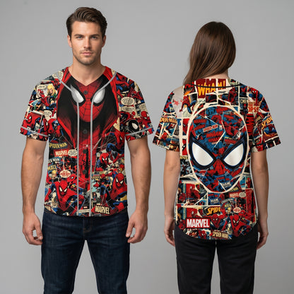 Custom Comic Web Hero Inspired Button Up Jersey