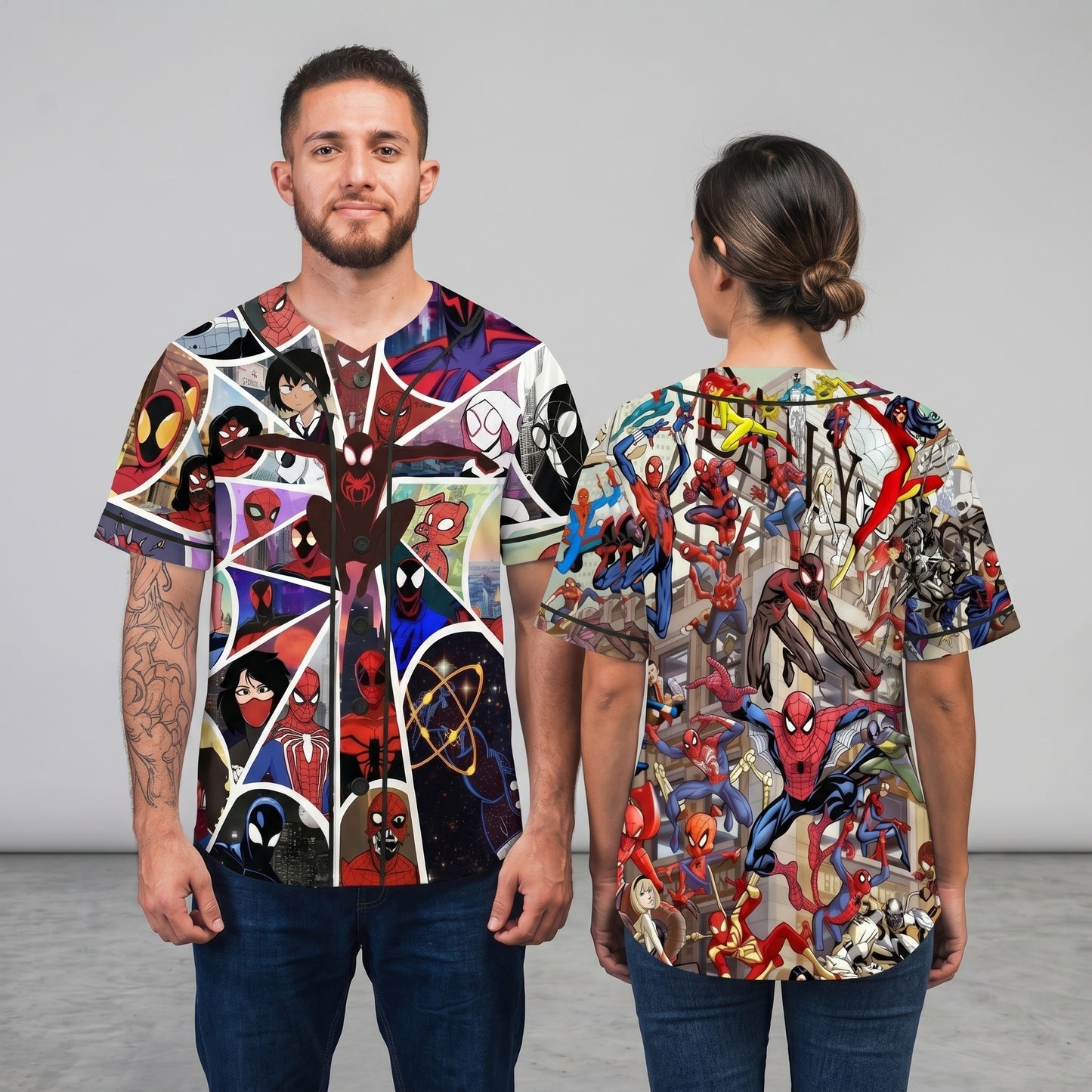 Custom Comic Web Hero Inspired Button Up Jersey