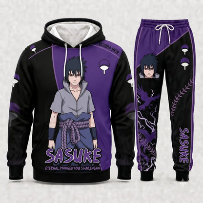 Uchiha Sasuke Hoodie & Sweatpants Tracksuit Set — Naruto Shippuden Inspired - Custom Fan Apparel Image 1