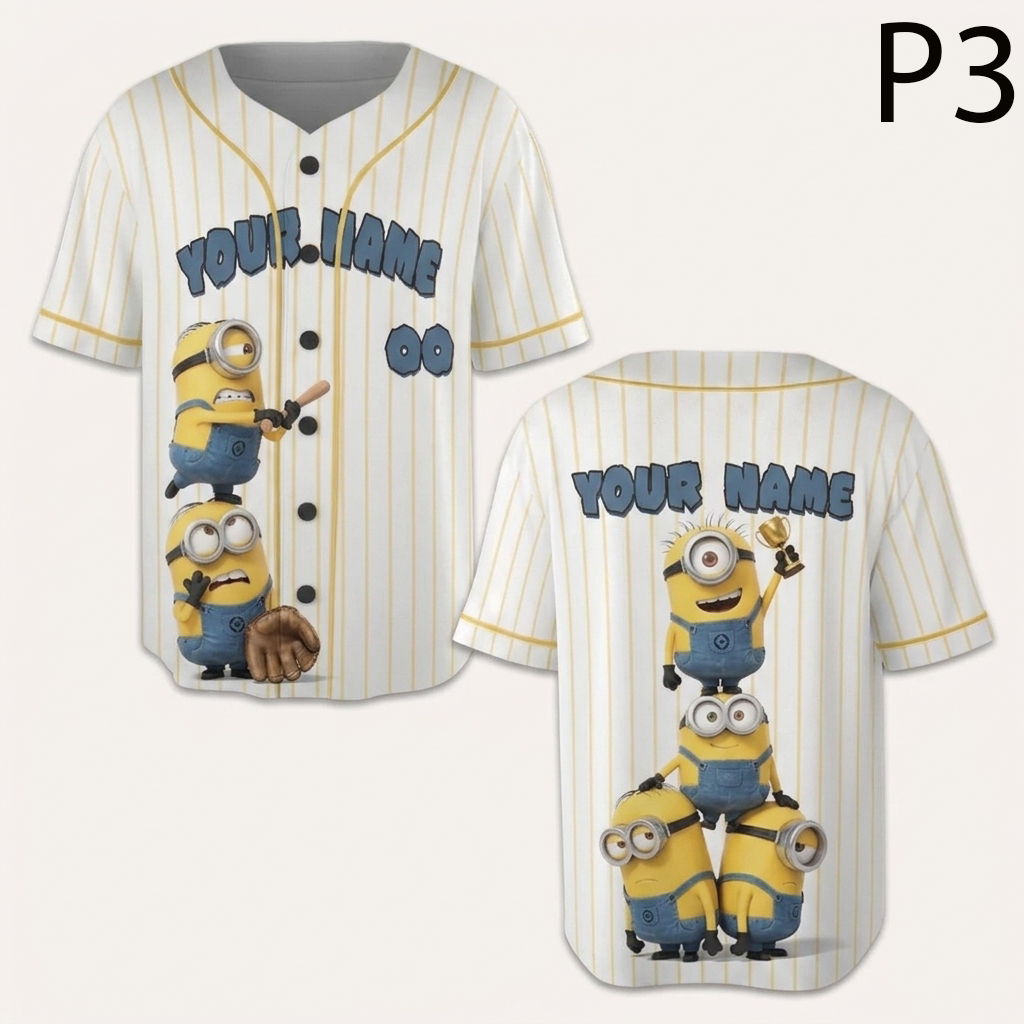 Personalized Baseball Jersey, Custom Name Number Cartoon Character Jersey, Funny Baseball Fan Gift, Family Matching Shirt