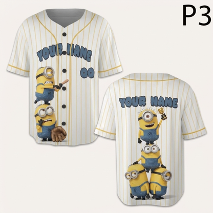 Personalized Baseball Jersey, Custom Name Number Cartoon Character Jersey, Funny Baseball Fan Gift, Family Matching Shirt