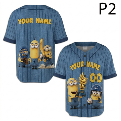 Personalized Baseball Jersey, Custom Name Number Cartoon Character Jersey, Funny Baseball Fan Gift, Family Matching Shirt