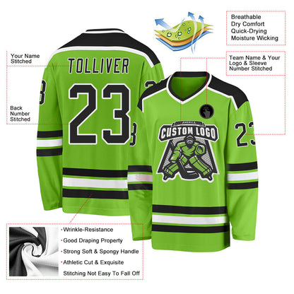 Custom Neon Green Black-White Hockey Jersey