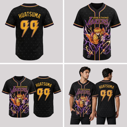 Custom Thunder Breathing Baseball Jersey, Yellow Anime Inspired Sports Shirt