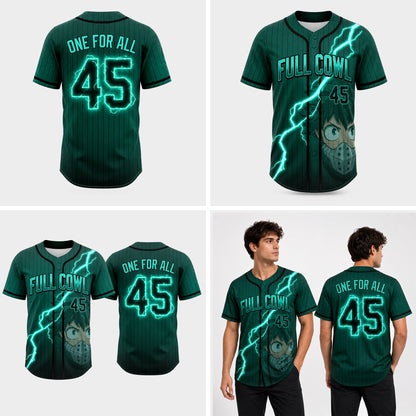 Custom Green Lightning Anime Baseball Jersey, Hero Academy Inspired Full Cowl Fan Shirt