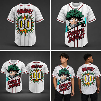 Custom Green Power Baseball Jersey, Anime Hero Academy Inspired Shirt