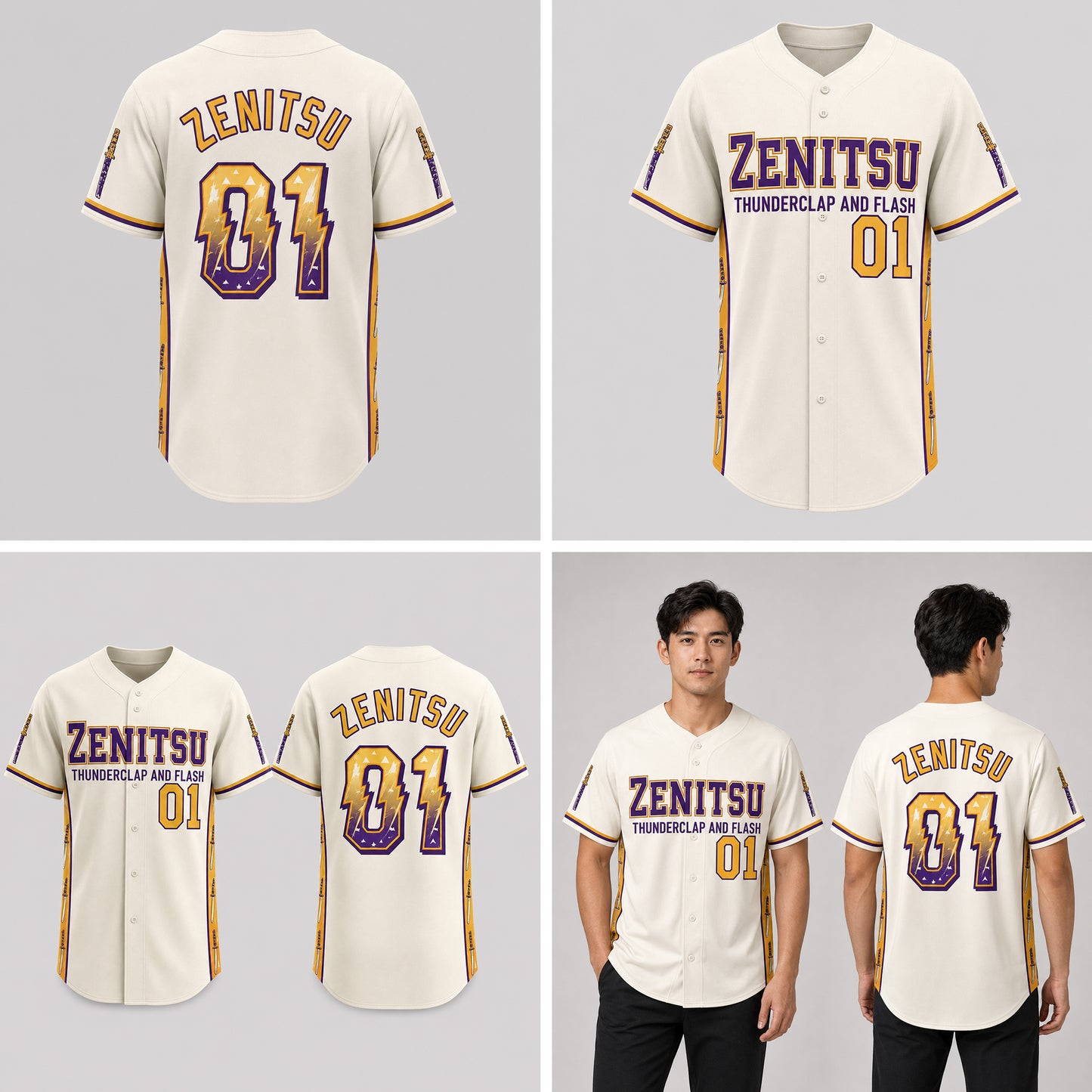 Anime Thunderclap Baseball Jersey, Purple Gold Basketball Inspired Shirt
