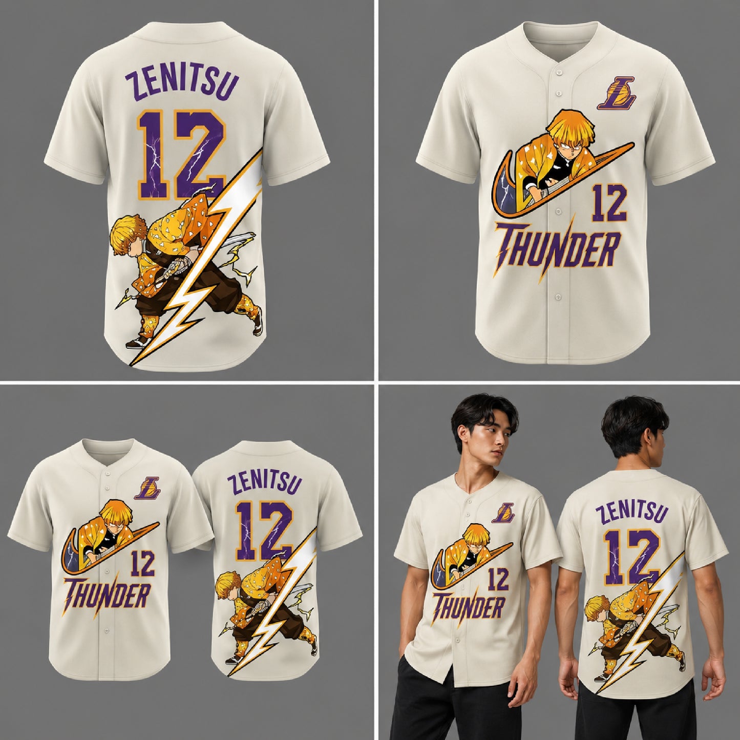 Anime Thunder Swordsman Baseball Jersey, Yellow Lightning Fan Apparel