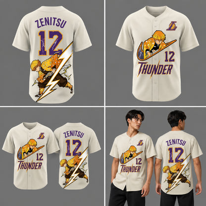 Anime Thunder Swordsman Baseball Jersey, Yellow Lightning Fan Apparel