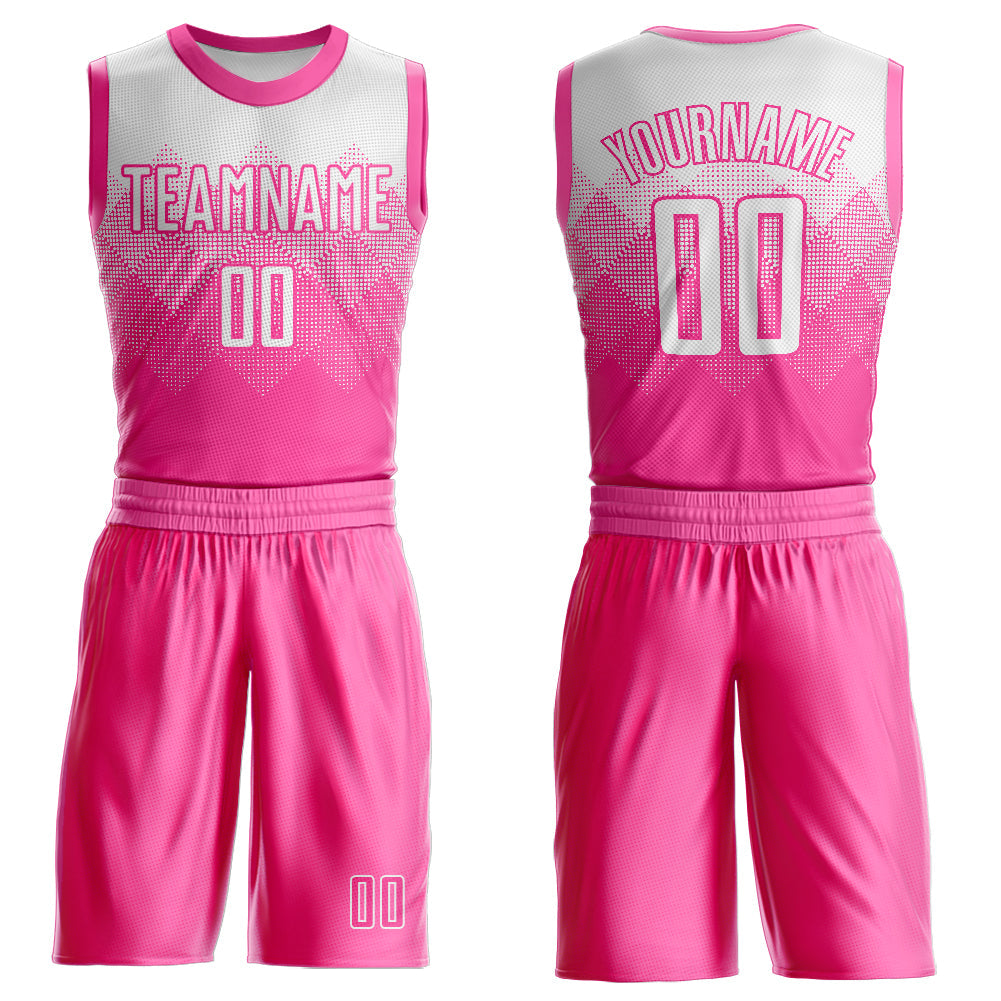 Custom Pink White Round Neck Sublimation Basketball Uniform Jersey
