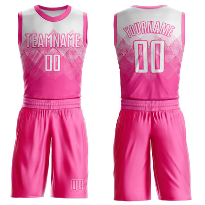 Custom Pink White Round Neck Sublimation Basketball Uniform Jersey