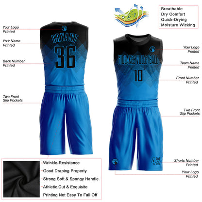 Custom Blue Black Round Neck Sublimation Basketball Uniform Jersey
