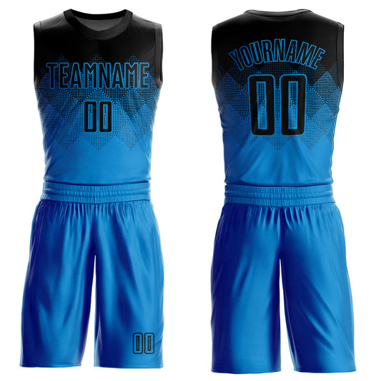 Custom Blue Black Round Neck Sublimation Basketball Uniform Jersey