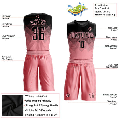 Custom Medium Pink Black Round Neck Sublimation Basketball Uniform Jersey