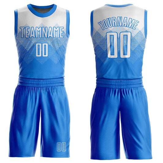 Custom Powder Blue White Round Neck Sublimation Basketball Uniform Jersey