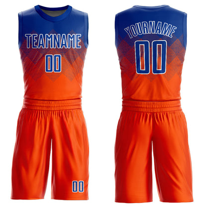 Custom Orange Royal-White Round Neck Sublimation Basketball Uniform Jersey