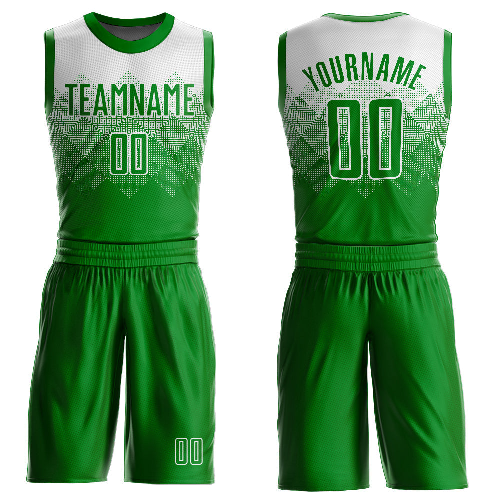 Custom White Grass Green Round Neck Sublimation Basketball Uniform Jersey