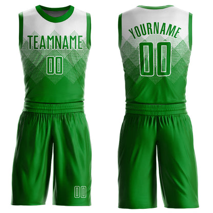 Custom White Grass Green Round Neck Sublimation Basketball Uniform Jersey