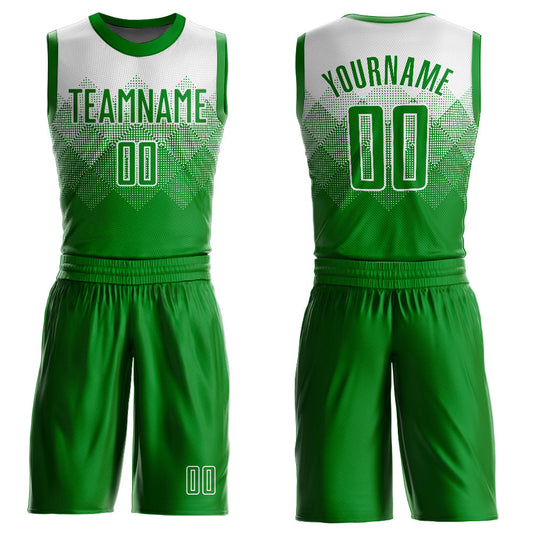 Custom White Grass Green Round Neck Sublimation Basketball Uniform Jersey