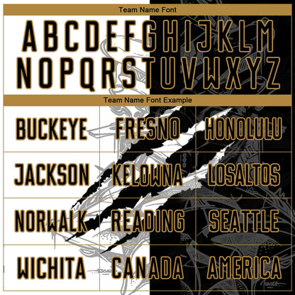Custom Graffiti Pattern Black-Old Gold Scratch Round Neck Sublimation Basketball Uniform Jersey