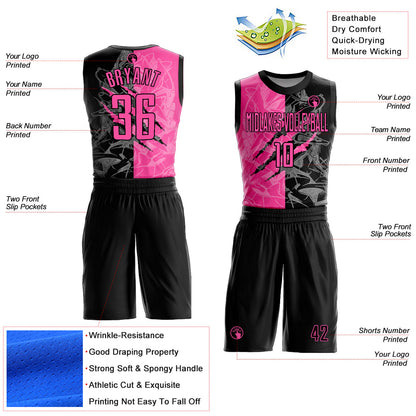 Custom Graffiti Pattern Pink-Black Scratch Round Neck Sublimation Basketball Uniform Jersey