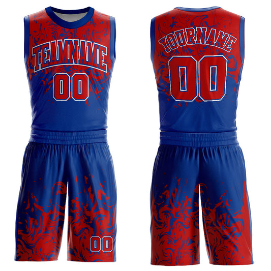 Custom Royal Red-White Round Neck Sublimation Basketball Uniform Jersey