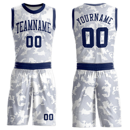 Custom White Navy Round Neck Sublimation Basketball Uniform Jersey