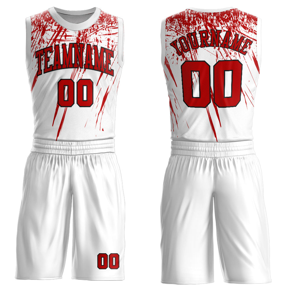 Custom White Red=Black Round Neck Sublimation Basketball Uniform Jersey