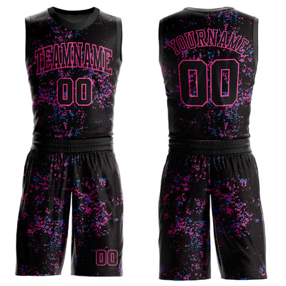 Custom Black Pink Round Neck Sublimation Basketball Uniform Jersey
