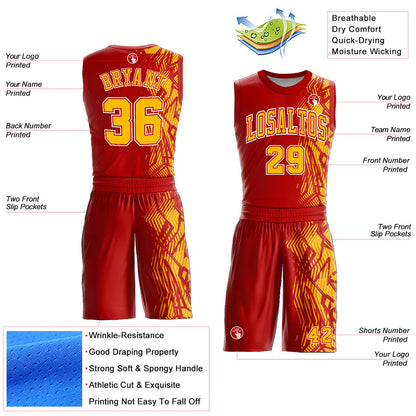 Custom Red Gold-White Round Neck Sublimation Basketball Uniform Jersey