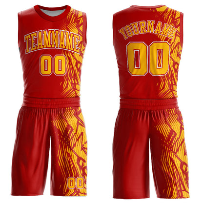 Custom Red Gold-White Round Neck Sublimation Basketball Uniform Jersey