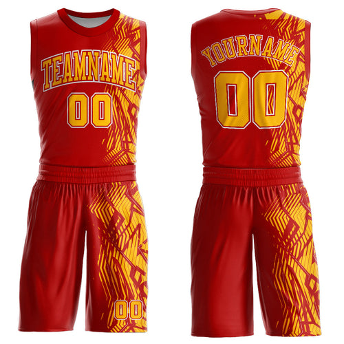 Custom Red Gold-White Round Neck Sublimation Basketball Uniform Jersey