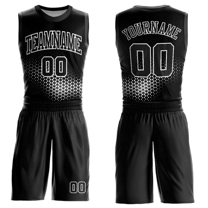 Custom Black White Round Neck Sublimation Basketball Uniform Jersey