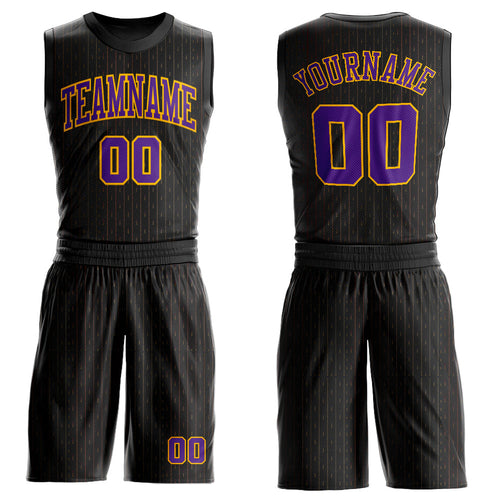 Custom Black Purple-Gold Round Neck Sublimation Basketball Uniform Jersey