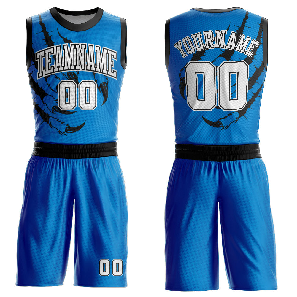 Custom Blue White-Black Animals Claws Round Neck Sublimation Basketball Uniform Jersey