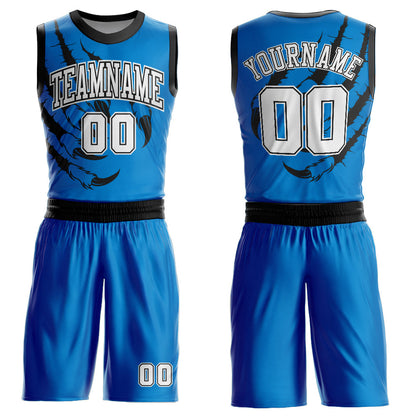 Custom Blue White-Black Animals Claws Round Neck Sublimation Basketball Uniform Jersey