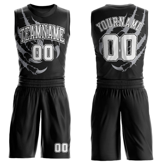 Custom Black White Animals Claws Round Neck Sublimation Basketball Uniform Jersey