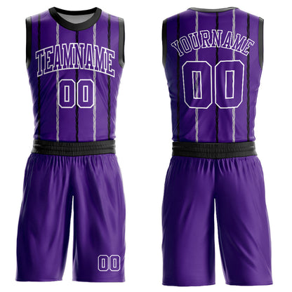 Custom Purple Black-White Round Neck Sublimation Basketball Uniform Jersey