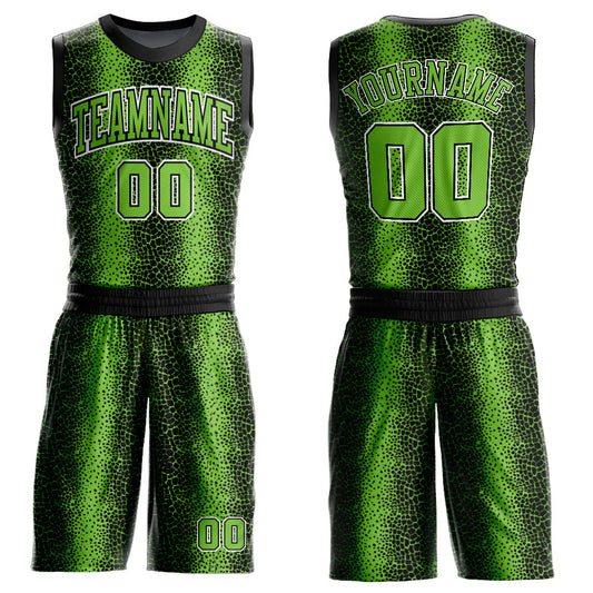 Custom Black Neon Green-White Animal Fur Print Round Neck Sublimation Basketball Uniform Jersey