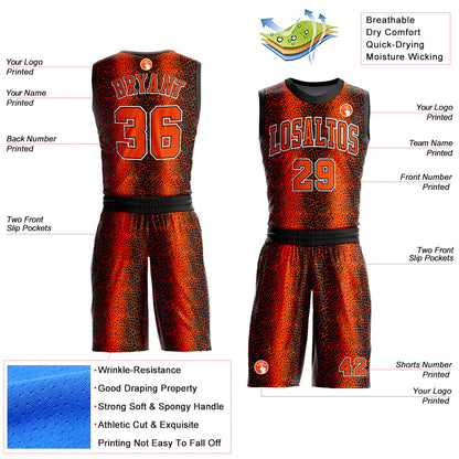 Custom Black Orange-White Animal Fur Print Round Neck Sublimation Basketball Uniform Jersey