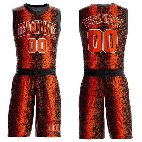Custom Black Orange-White Animal Fur Print Round Neck Sublimation Basketball Uniform Jersey