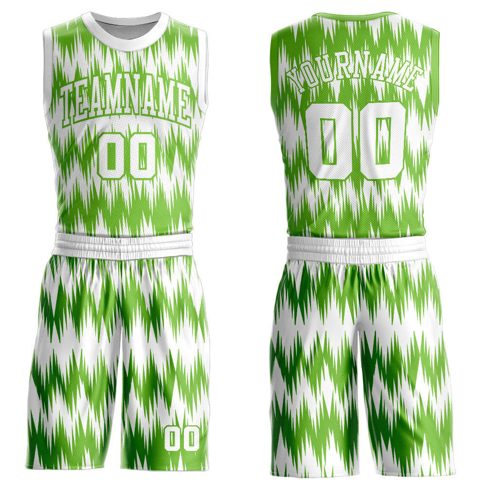 Custom White Neon Green Round Neck Sublimation Basketball Uniform Jersey